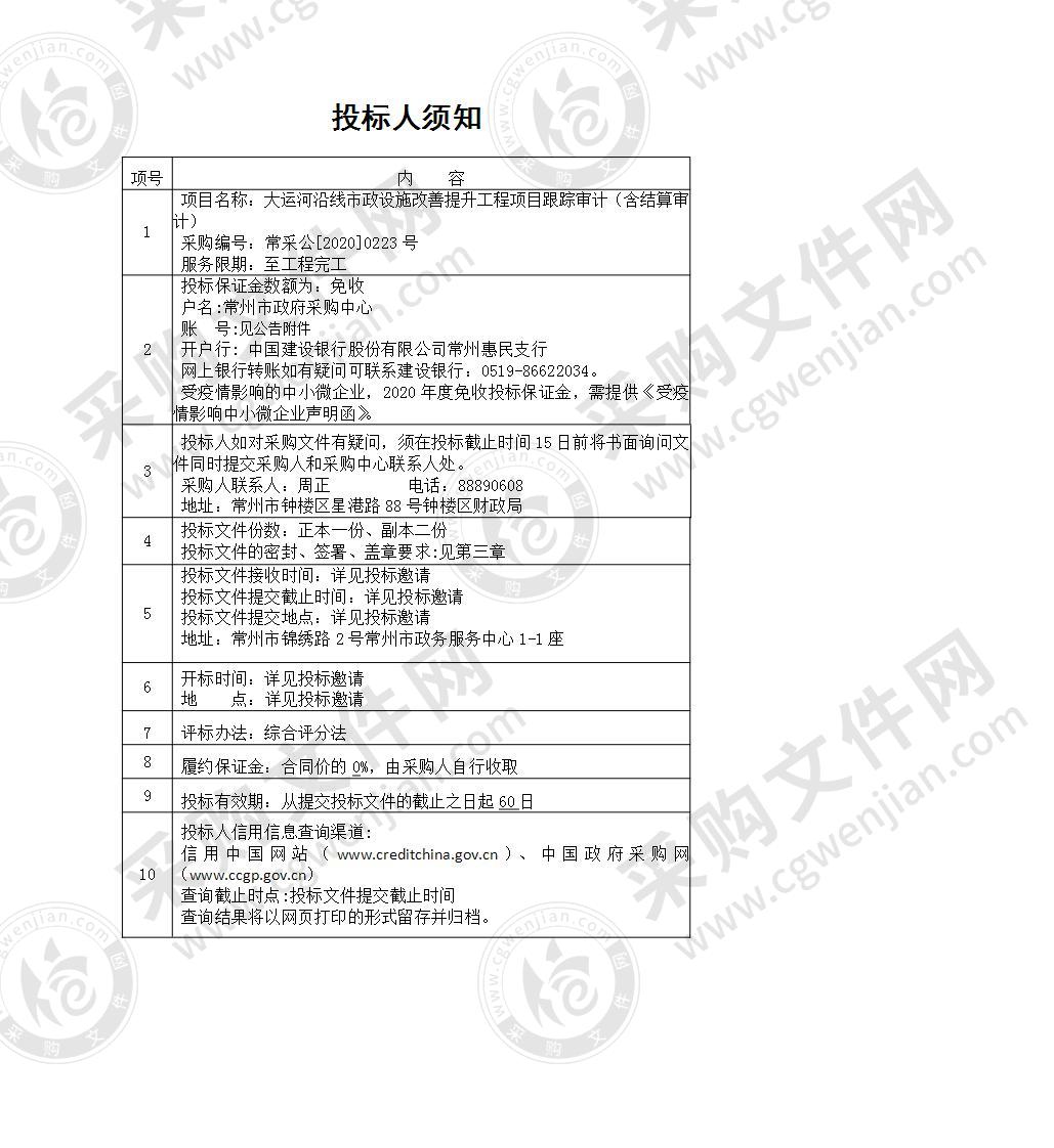 大运河沿线市政设施改善提升工程项目跟踪审计（含结算审计）