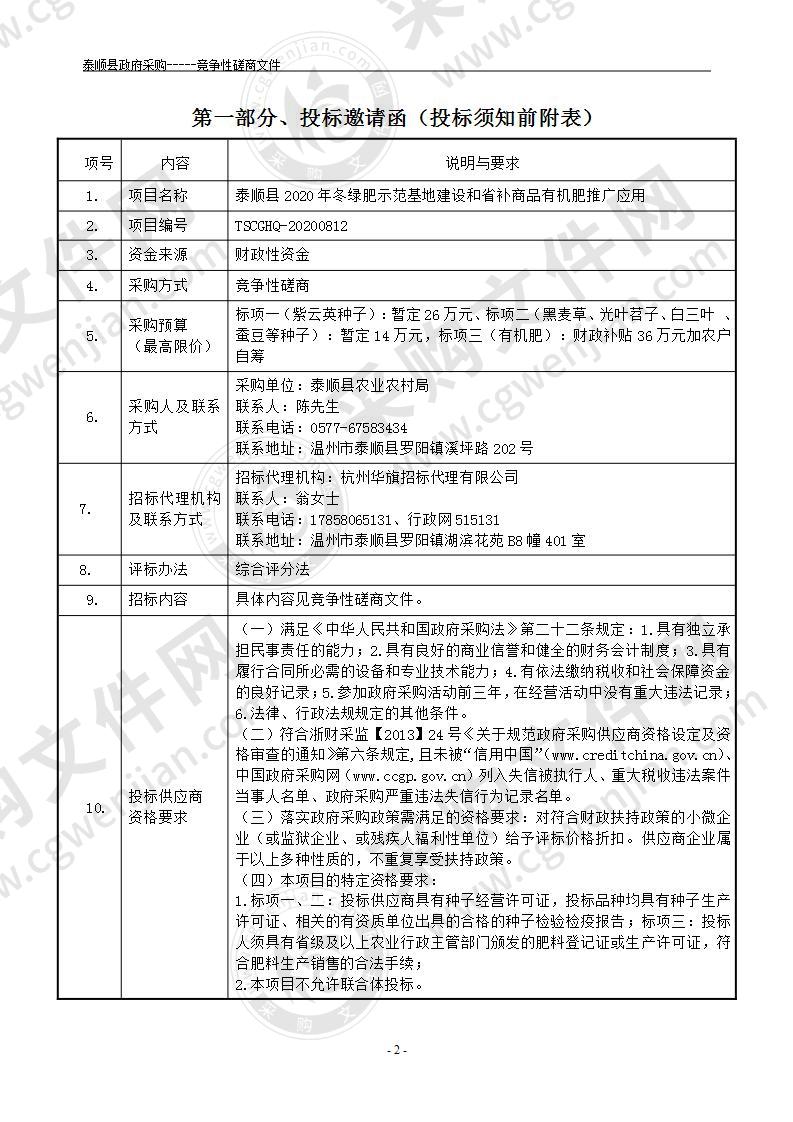 泰顺县2020年冬绿肥示范基地建设和省补商品有机肥推广应用