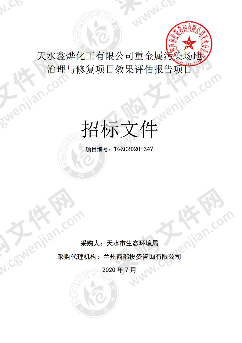 天水鑫烨化工有限公司重金属污染场地治理与修复项目效果评估报告项目