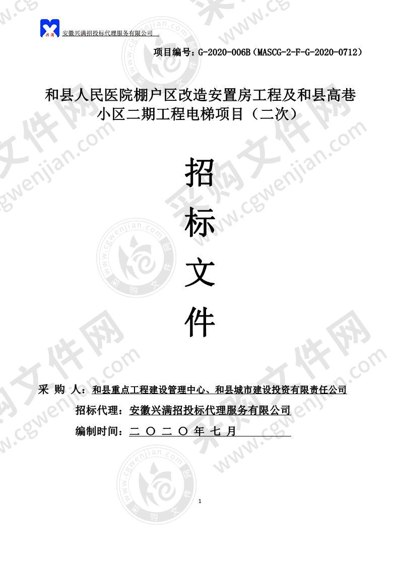 和县人民医院棚户区改造安置房工程及和县高巷小区二期工程电梯项目