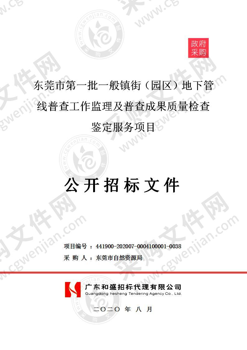 东莞市第一批一般镇街（园区）地下管线普查工作监理及普查成果质量检查鉴定服务项目