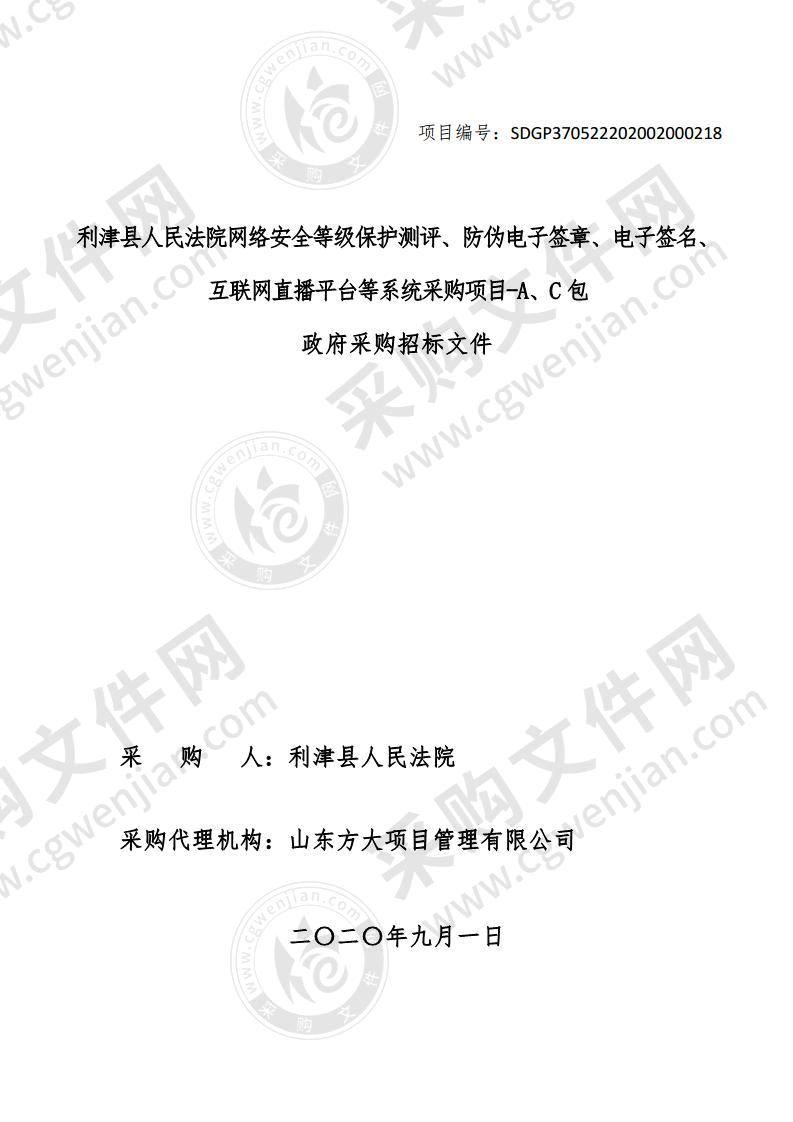 利津县人民法院网络安全等级保护测评、防伪电子签章、电子签名、互联网直播等系统采购项目A、C包