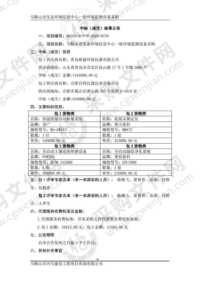 马鞍山市生态环境信息中心一批环境监测设备采购（第二包）