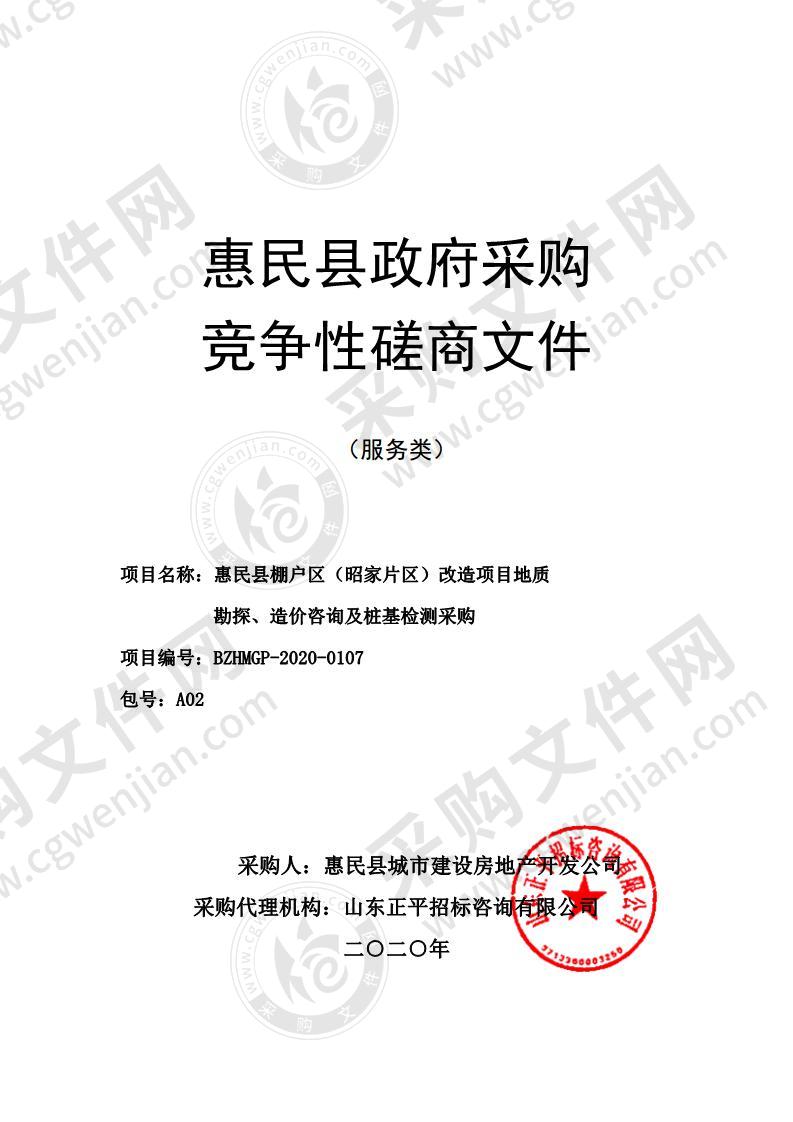 惠民县棚户区（昭家片区）改造项目地质勘探、造价咨询及桩基检测采购A02包