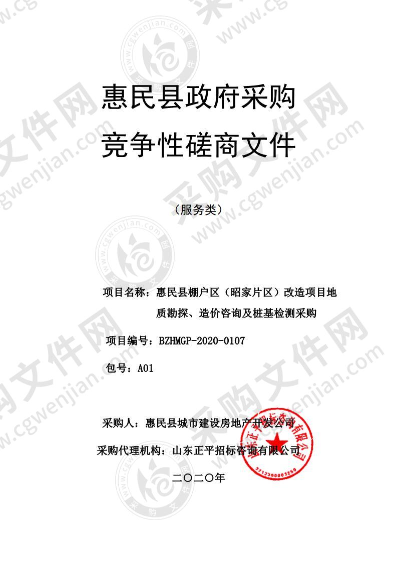 惠民县棚户区（昭家片区）改造项目地质勘探、造价咨询及桩基检测采购A01包