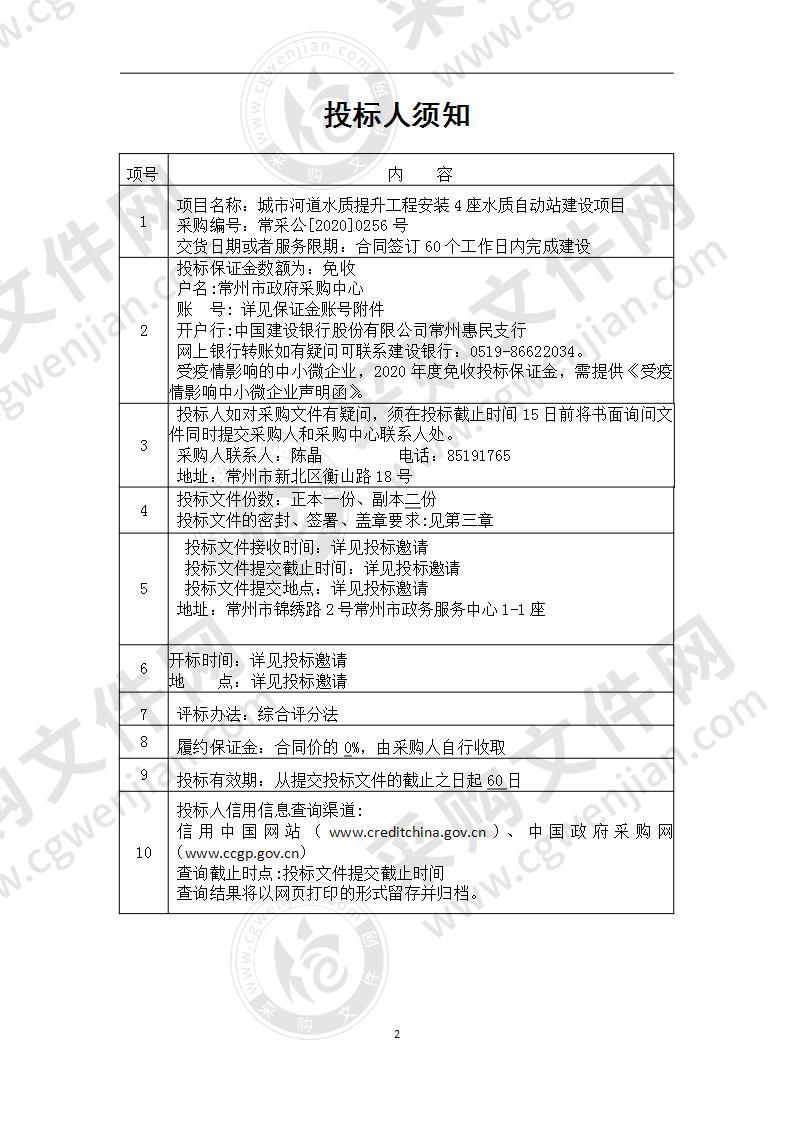 城市河道水质提升工程安装4座水质自动站建设项目