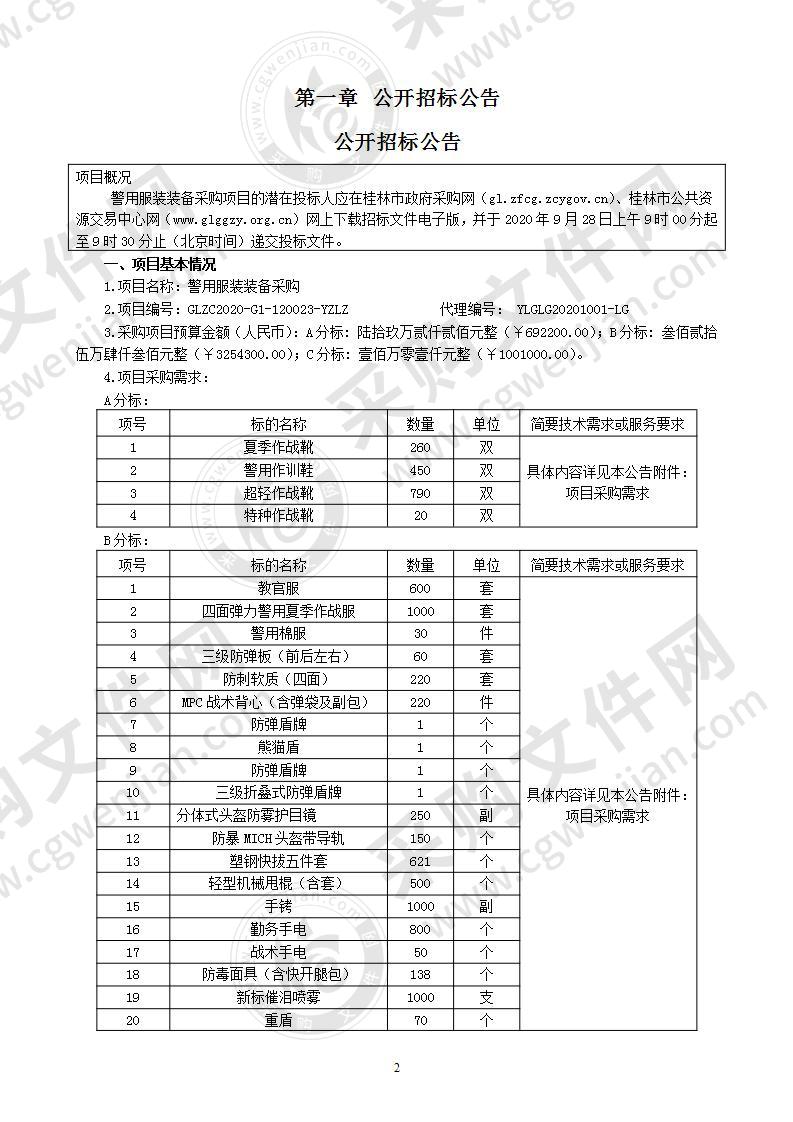 警用服装装备采购（A分标）