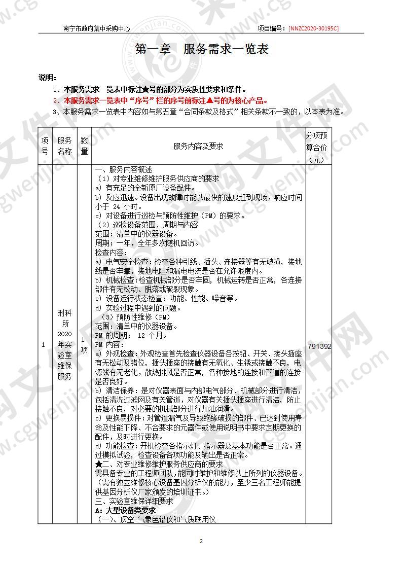 南宁市公安局刑侦支队刑科所2020年实验室维保服务采购