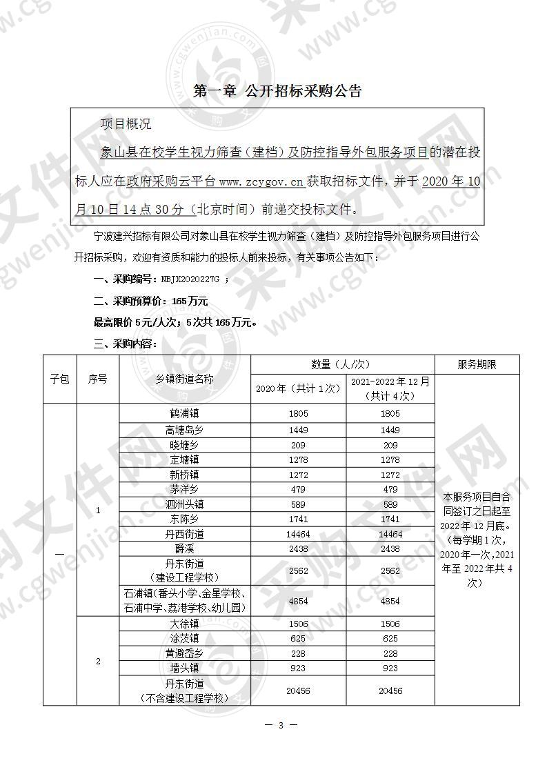 象山县在校学生视力筛查（建档）及防控指导外包服务项目