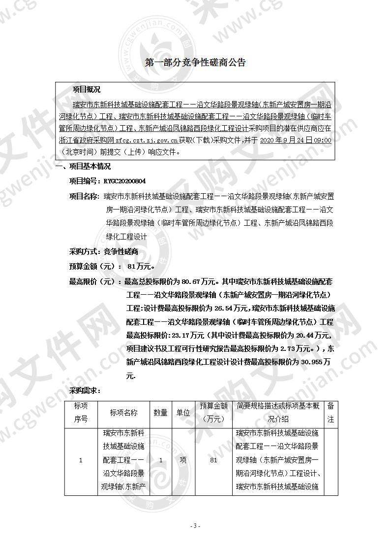 瑞安市东新科技城基础设施配套工程——沿文华路段景观绿轴（东新产城安置房一期沿河绿化节点）工程、沿文华路段景观绿轴（临时车管所周边绿化节点）工程、东新产城沿凤锦路西段绿化工程设计