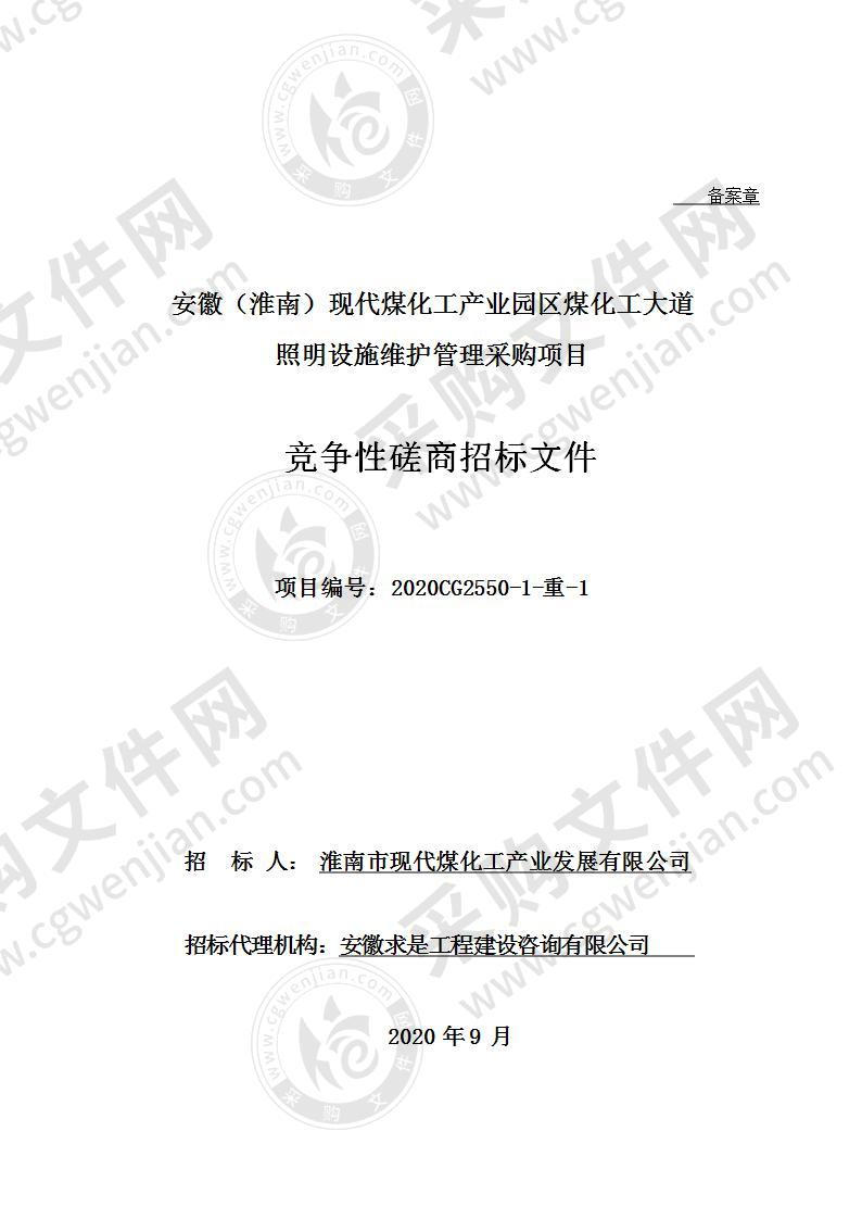 安徽（淮南）现代煤化工产业园区煤化工大道照明设施维护管理采购项目