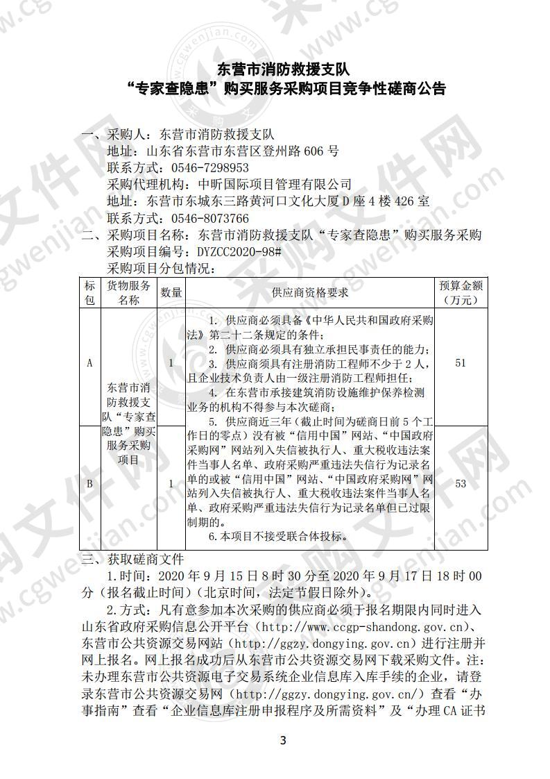 东营市消防救援支队“专家查隐患”购买服务采购项目