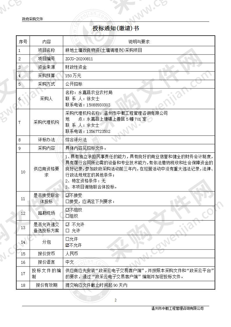 耕地土壤改良物资(土壤调理剂)采购项目