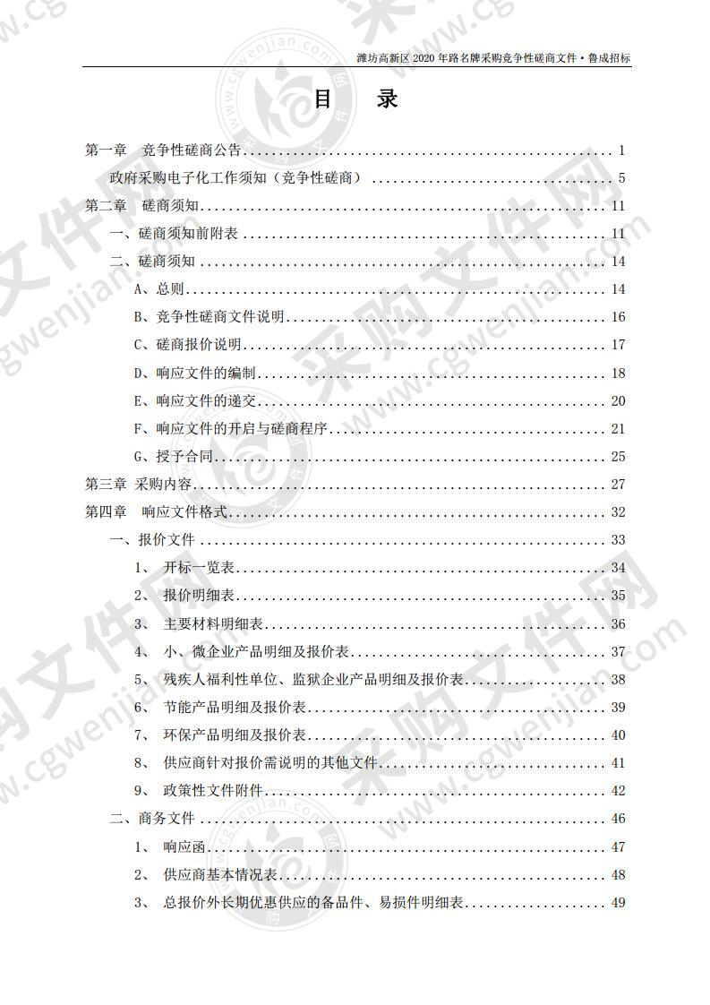 潍坊高新区2020年路名牌采购