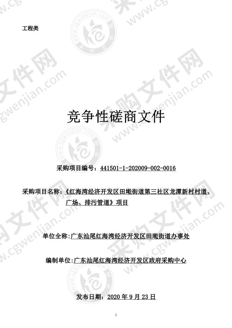 《红海湾经济开发区田墘街道第三社区龙潭新村村道、广场、排污管道》项目