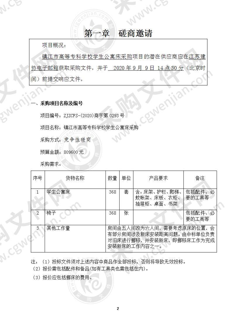 镇江市高等专科学校学生公寓床采购