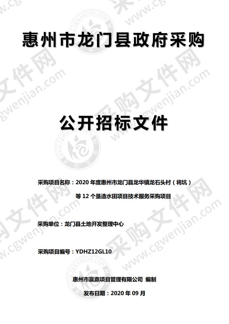 2020年度惠州市龙门县龙华镇龙石头村（将坑）等12个垦造水田项目技术服务采购项目