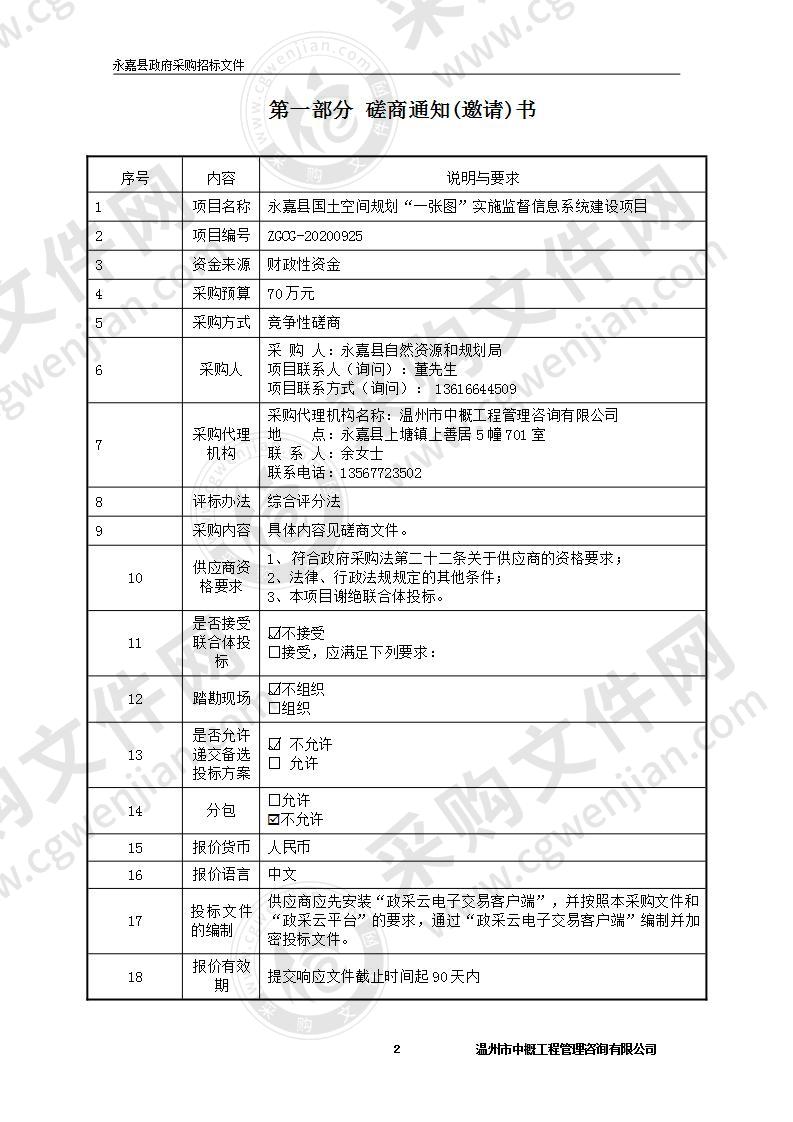 永嘉县国土空间规划“一张图”实施监督信息系统建设项目