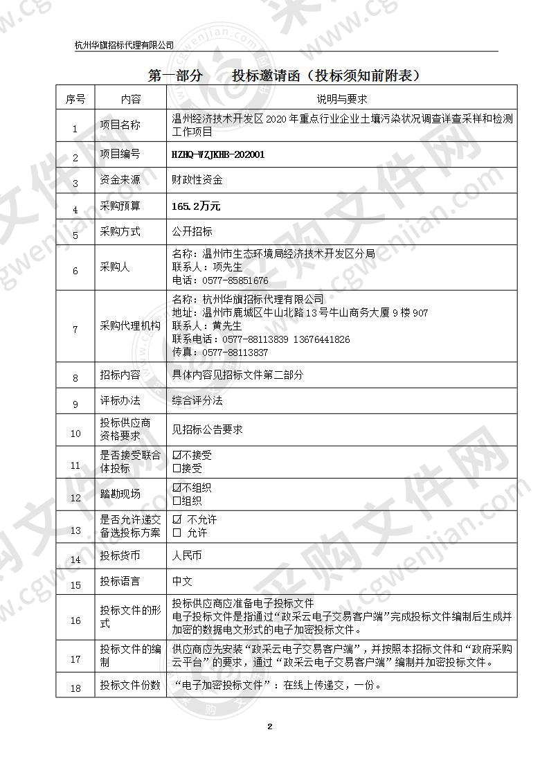 温州经济技术开发区2020年重点行业企业土壤污染状况调查详查采样和检测工作项目