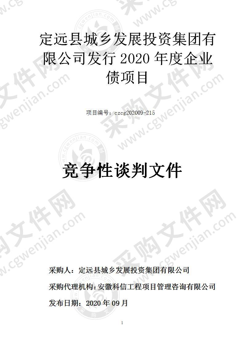 定远县城乡发展投资集团有限公司发行2020年度企业债项目