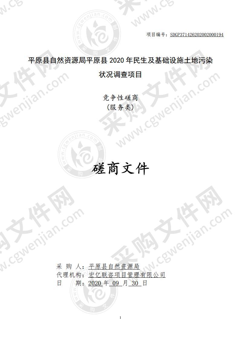 平原县自然资源局平原县2020年民生及基础设施土地污染状况调查项目