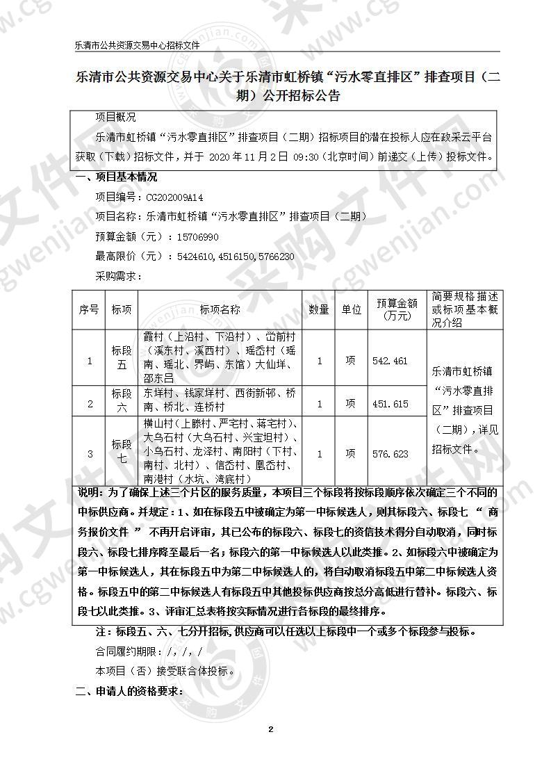 乐清市虹桥镇“污水零直排区”排查项目（二期）