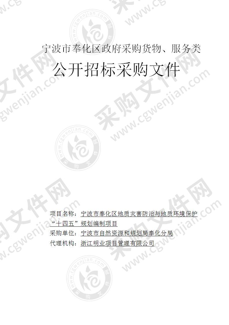 宁波市奉化区地质灾害防治与地质环境保护“十四五”规划编制项目