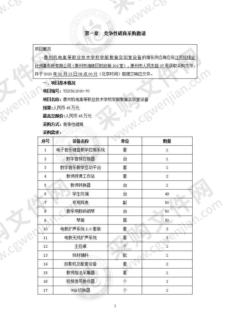 泰州机电高等职业技术学校学前教育实训室设备