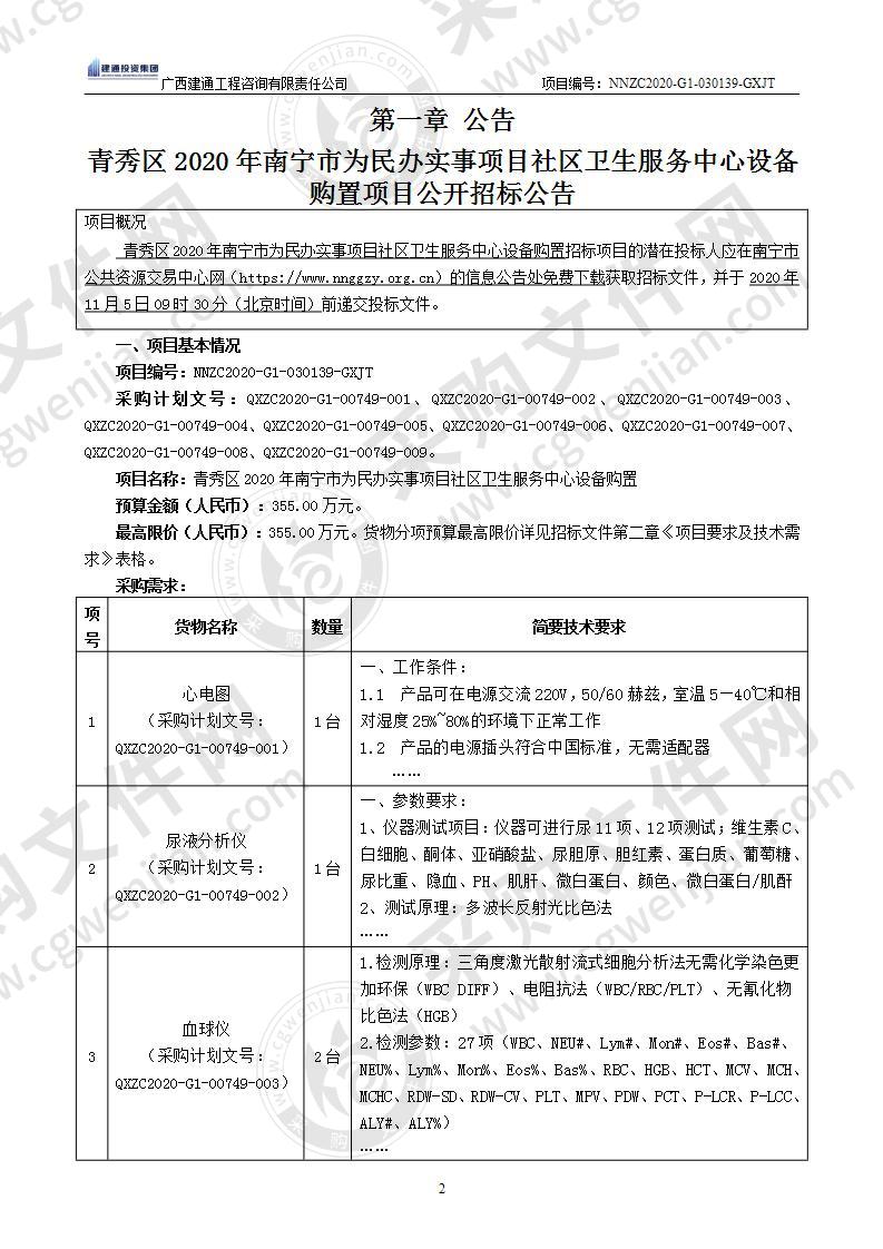 青秀区2020年南宁市为民办实事项目社区卫生服务中心设备购置