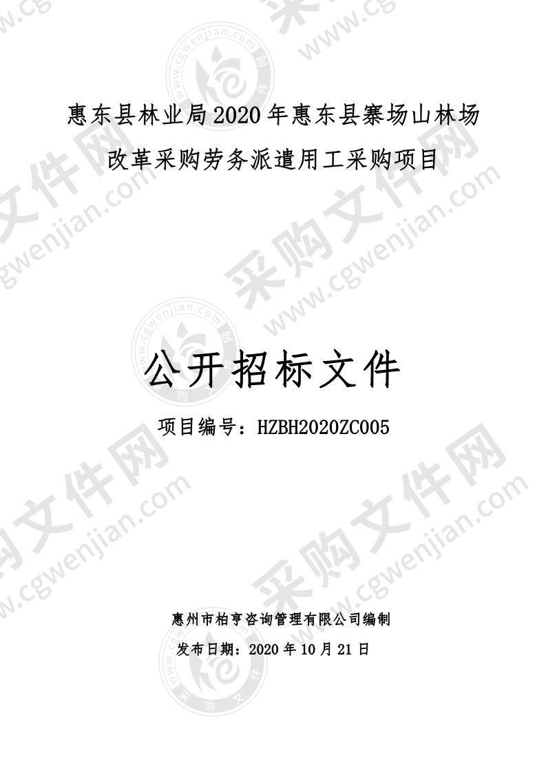 惠东县林业局2020年惠东县寨场山林场改革采购劳务派遣用工采购项目