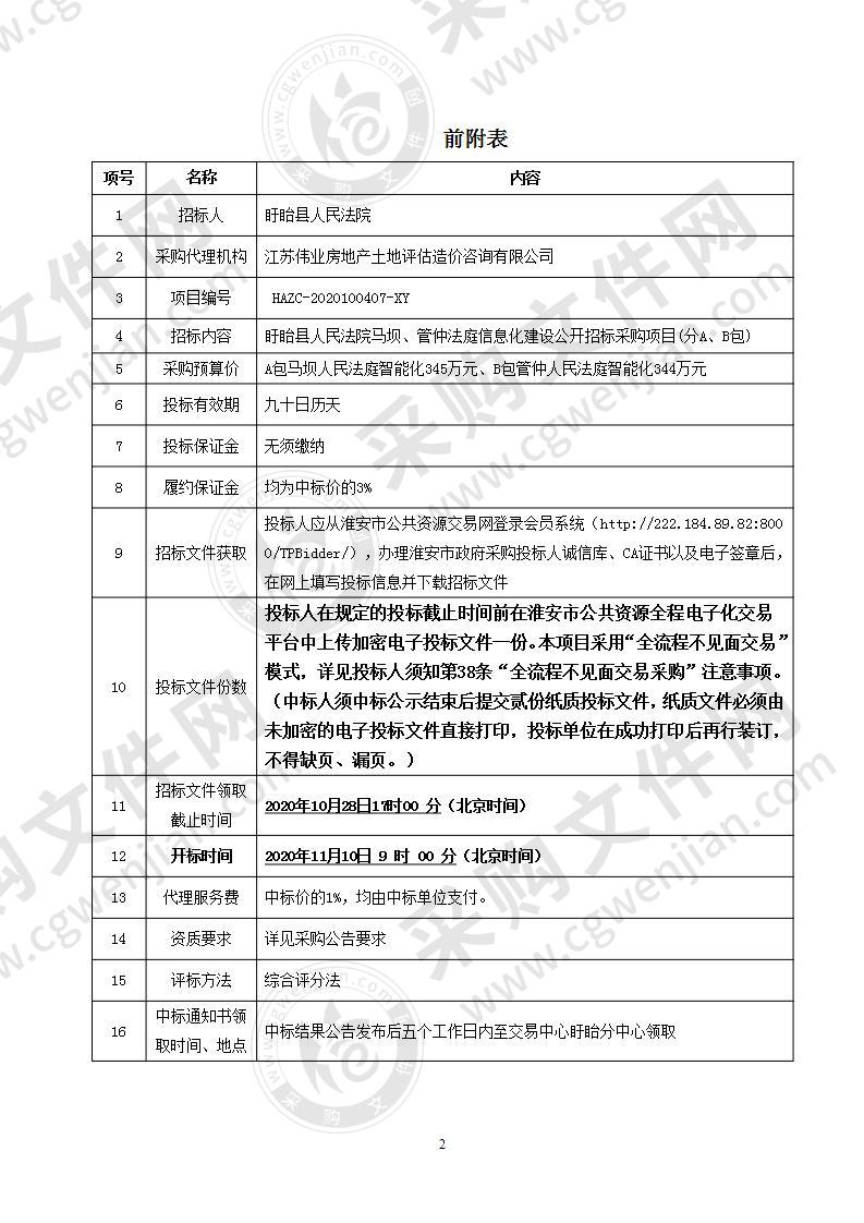 盱眙县人民法院马坝、管仲法庭信息化建设公开招标采购项目