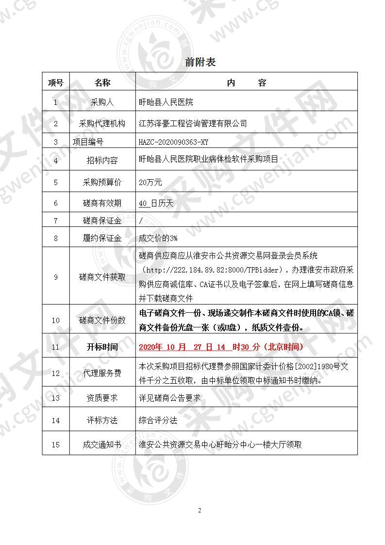 盱眙县人民医院职业病体检软件采购项目