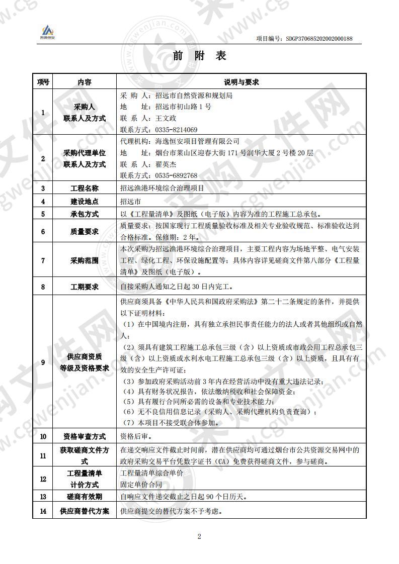 招远市自然资源和规划局招远渔港环境综合治理项目