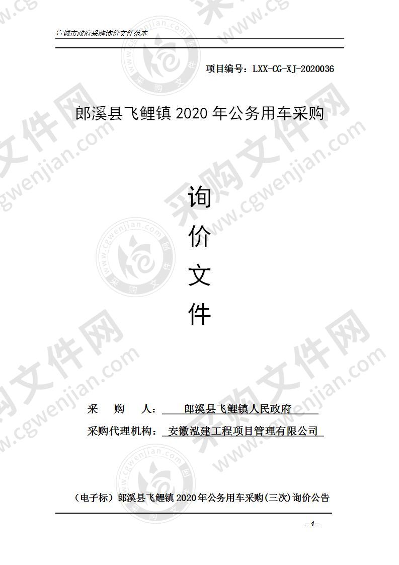 郎溪县飞鲤镇2020年公务用车采购