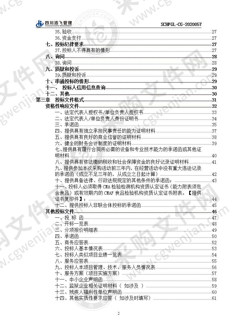 2020年食品安全抽检监测项目