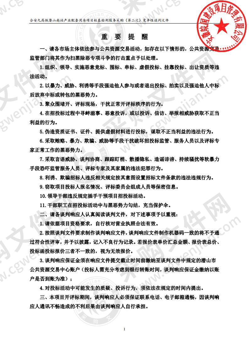 合安九高铁潜山南站产业配套用房项目桩基检测服务采购