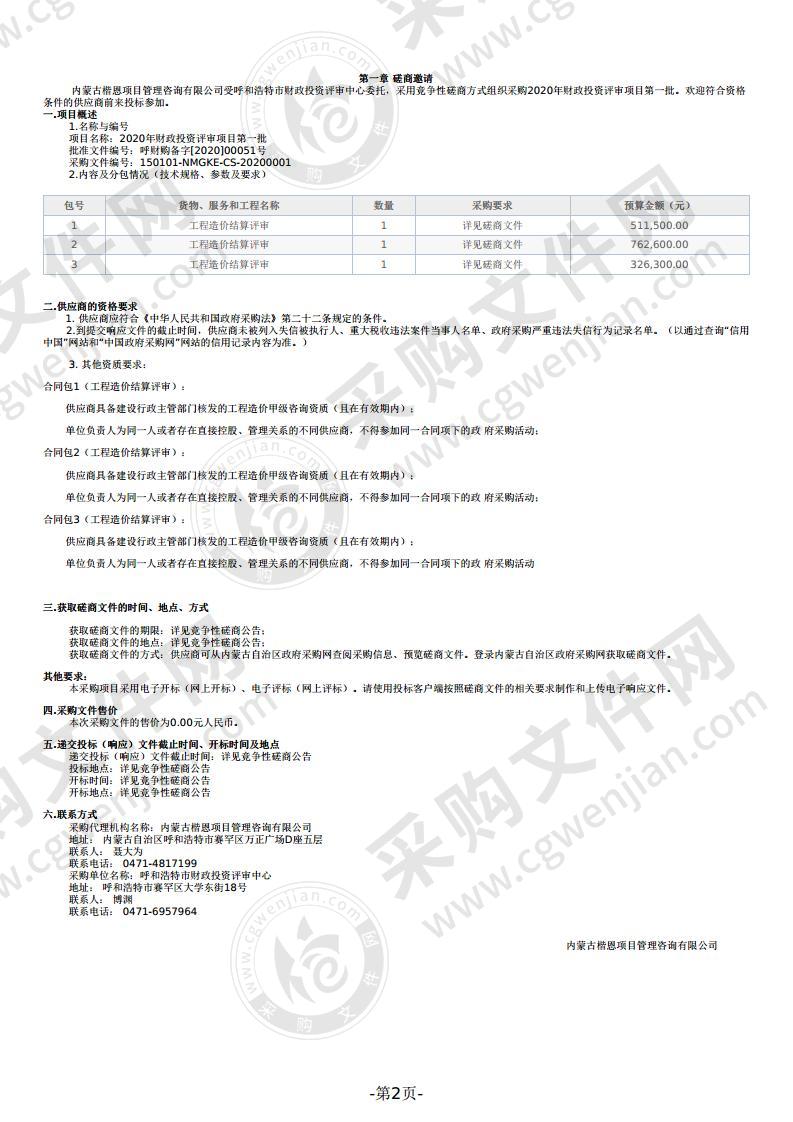 2020年财政投资评审项目第一批