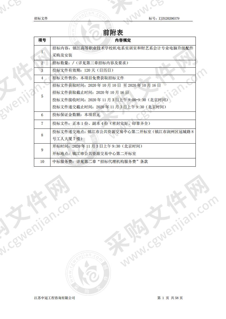 镇江高等职业技术学校机电系实训室和财艺系会计专业电脑升级配件采购及安装