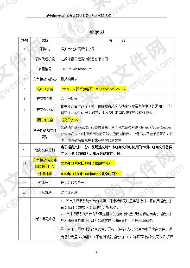 淮安市公安局洪泽分局DNA设备试剂耗材采购项目