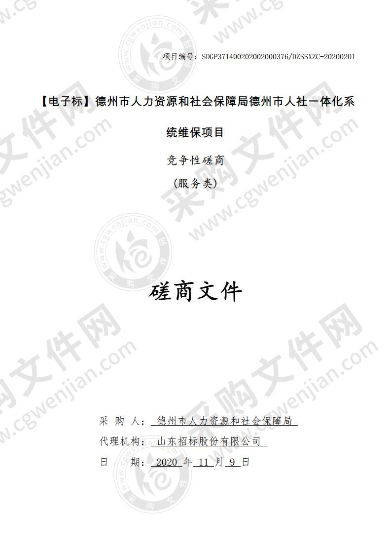 德州市人力资源和社会保障局德州市人社一体化系统维保项目