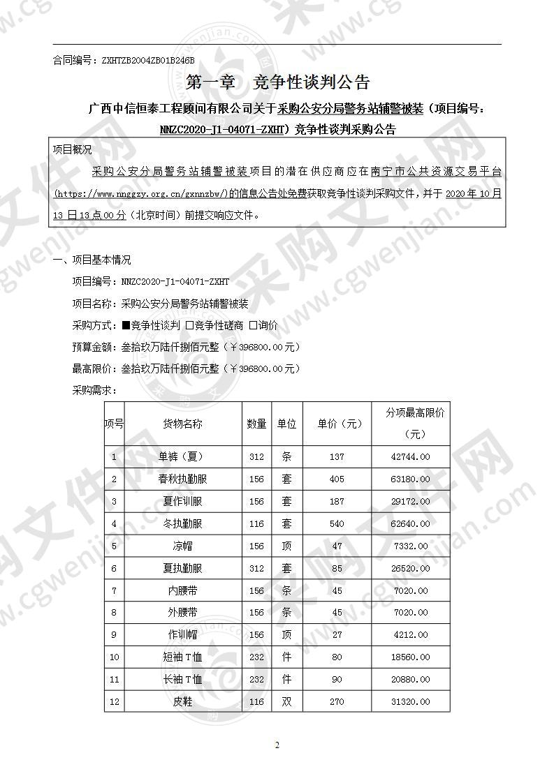 采购公安分局警务站辅警被装