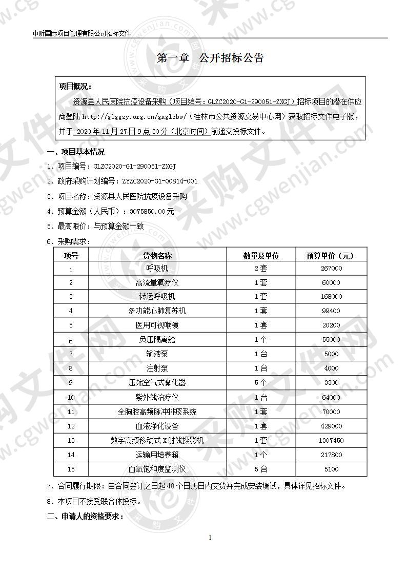 资源县人民医院抗疫设备采购