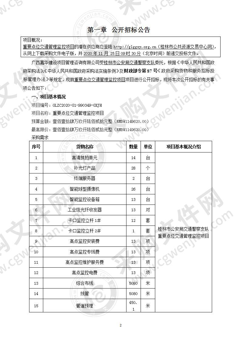 重要点位交通管理监控项目