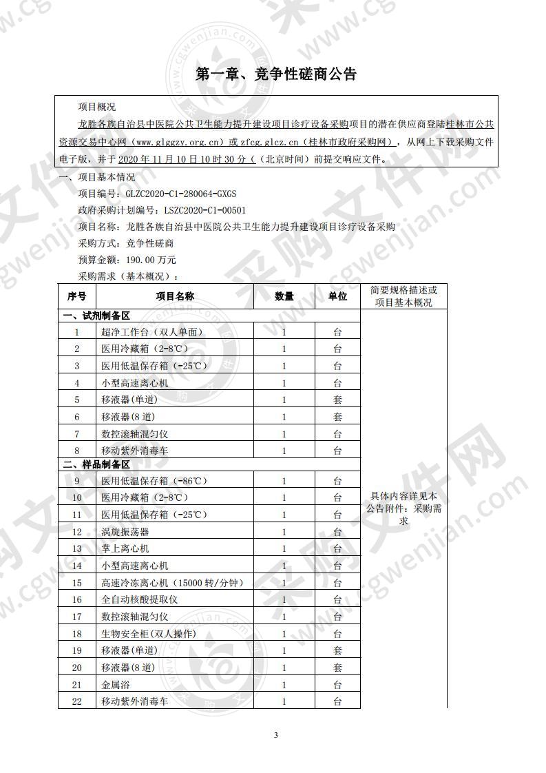 龙胜各族自治县中医院公共卫生能力提升建设项目诊疗设备采购