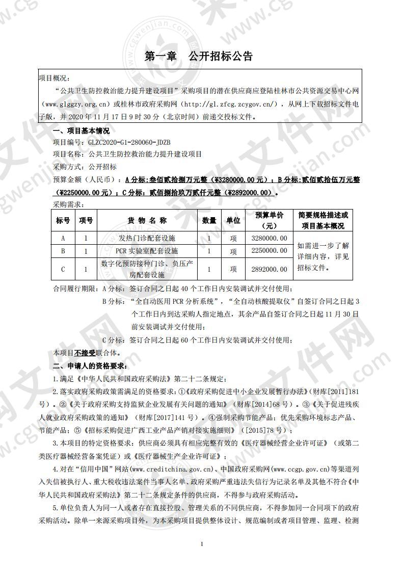 公共卫生防控救治能力提升建设项目（A分标）