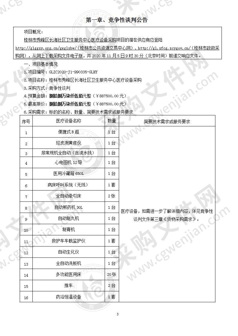 桂林市秀峰区长海社区卫生服务中心医疗设备采购