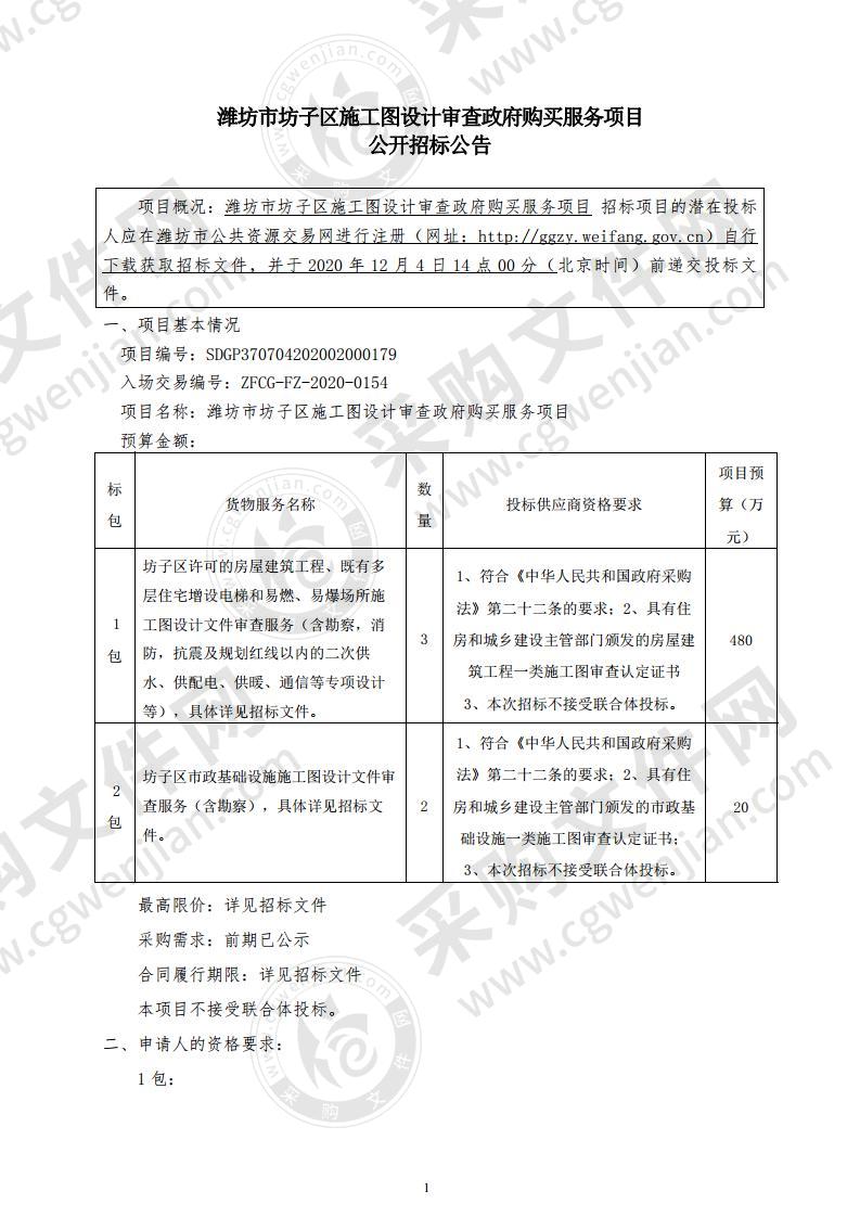 潍坊市坊子区施工图设计审查政府购买服务项目