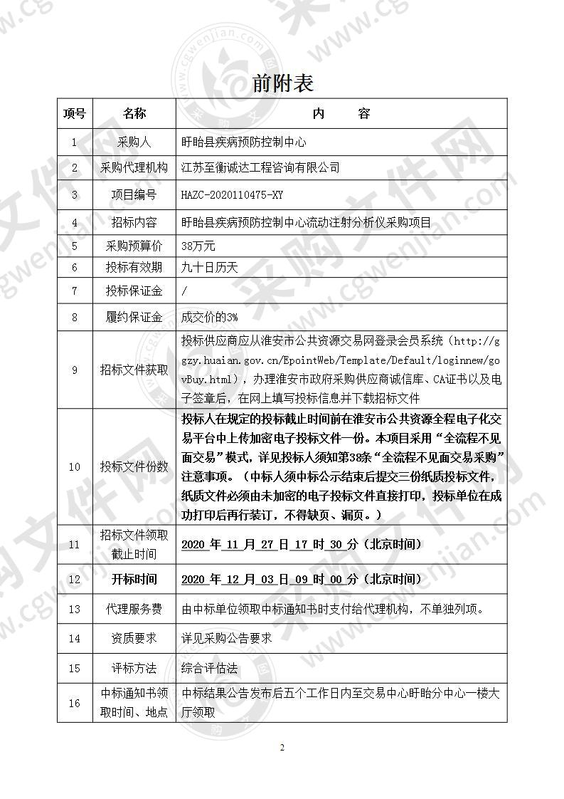 盱眙县疾病预防控制中心流动注射分析仪采购项目