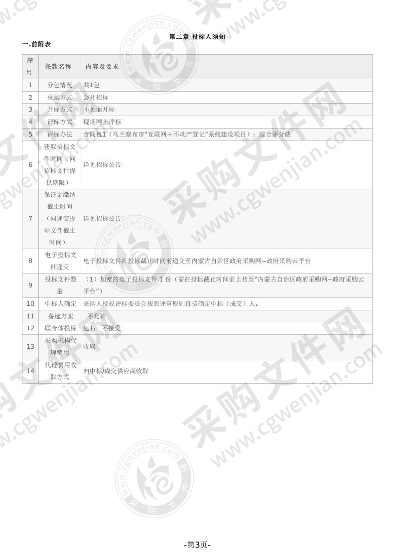 乌兰察布市“互联网＋不动产登记”系统建设项目