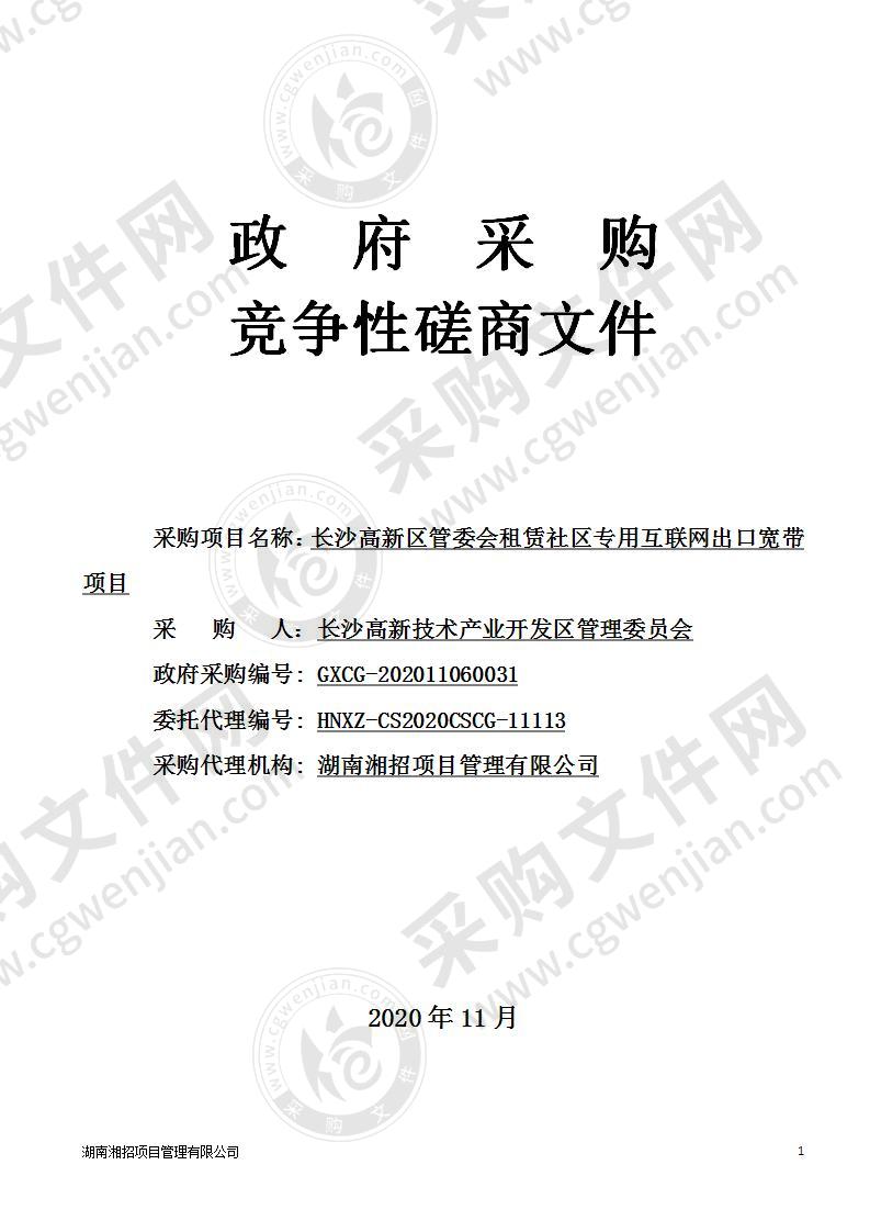 长沙高新区管委会租赁社区专用互联网出口宽带（1000M）项目